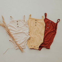 Newborn Baby Girls Boys Sling Rompers Summer Clothes Cotton Sleeveless Button Playsuit Jumpsuit Infants Beach Holiday Sunsuit