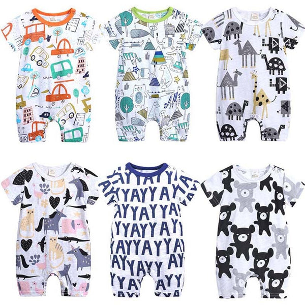 2019 Cartoon Baby Onesies Summer Cotton Romper Boy Girls 0-24 Months Kids Clothes Knitted Cartoon Short-sleeved Jumpsuit Outfits