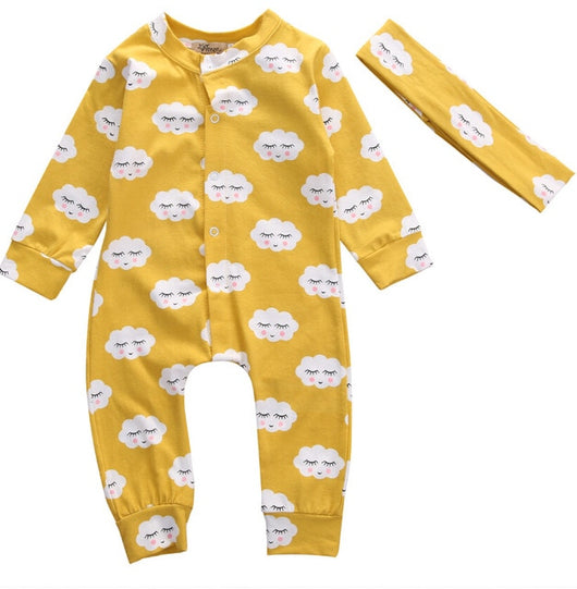 Infant Newborn Baby Kids Girls Rompers Jumpsuit Headband 2pcs Girls Sets Outfits Cute Printed Baby Girls Clothes 0-18 Months