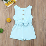 Pudcoco Summer Newborn Baby Girl Clothes Sleeveless Solid Color Cotton Bowknot Button Romper Jumpsuit One-Piece Outfit Summer