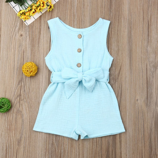 Pudcoco Summer Newborn Baby Girl Clothes Sleeveless Solid Color Cotton Bowknot Button Romper Jumpsuit One-Piece Outfit Summer