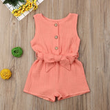 Pudcoco Summer Newborn Baby Girl Clothes Sleeveless Solid Color Cotton Bowknot Button Romper Jumpsuit One-Piece Outfit Summer