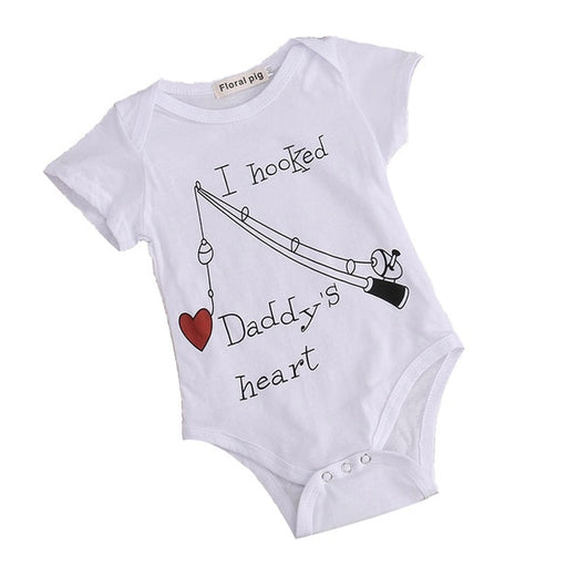 2019 New Infant Baby Boy Clothes Girl Babygrows Playsuit Romper I Hooked Daddys Heart Newborn Baby Clothes Unisex Baby Rompers
