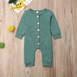 Pudcoco Newborn Baby Boy Girl Clothes Solid Color Cotton Button Romper Jumpsuit One-Piece Outfit Playsuit Autumn Clothes