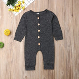 Pudcoco Newborn Baby Boy Girl Clothes Solid Color Cotton Button Romper Jumpsuit One-Piece Outfit Playsuit Autumn Clothes