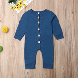 Pudcoco Newborn Baby Boy Girl Clothes Solid Color Cotton Button Romper Jumpsuit One-Piece Outfit Playsuit Autumn Clothes