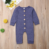 Pudcoco Newborn Baby Boy Girl Clothes Solid Color Cotton Button Romper Jumpsuit One-Piece Outfit Playsuit Autumn Clothes
