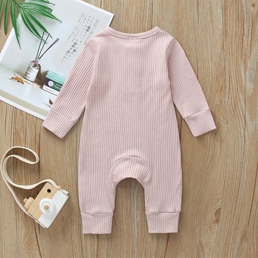 2019 Baby Spring Autumn Clothing Newborn Infant Baby Boy Girl Cotton Romper Knitted Ribbed Jumpsuit Solid Clothes Warm Outfit