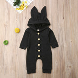 New Newborn Infant Baby Girl Boy Fashion Style Solid Cute Rabbit Ears Hooded Cotton Romper Button Jumpsuit Outfits Clothes 0-24M