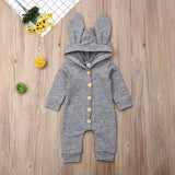 New Newborn Infant Baby Girl Boy Fashion Style Solid Cute Rabbit Ears Hooded Cotton Romper Button Jumpsuit Outfits Clothes 0-24M