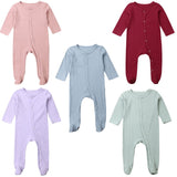 2019 Baby Spring Autumn Clothing 0-6M Baby Newborn Boy Infant Girl Long Sleeve Footies Solid Ribbed Playsuit Outfit Clothes Set