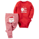 2 PCS Fashion Baby Christmas Costume Newborn Girls Stripes Long Sleeve  Baby Rompers Jumpsuit  Outfit Casual Clothes