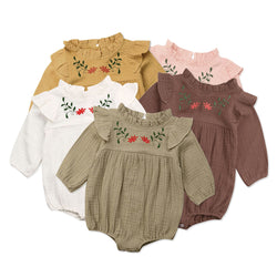 Vintage Flower Newborn Baby Girl Romper Long Sleeve Jumpsuit Embroidery Floral Playsuit Autumn Spring Baby Girl Costumes Clothes