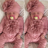 2PCS Newborn Baby Girl 0-18M Clothes 3D Flower Romper Jumpsuit Hat Outfit Set