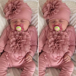 2PCS Newborn Baby Girl 0-18M Clothes 3D Flower Romper Jumpsuit Hat Outfit Set