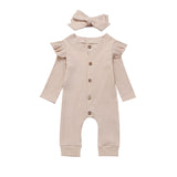 Newborn Infant Baby Girl Boy 2Pcs Autumn Clothes Set Knitted Romper Jumpsuit Outfits Ruffles Long Sleeve Autumn 4 Color 0-24M