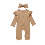 Newborn Infant Baby Girl Boy 2Pcs Autumn Clothes Set Knitted Romper Jumpsuit Outfits Ruffles Long Sleeve Autumn 4 Color 0-24M