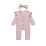 Newborn Infant Baby Girl Boy 2Pcs Autumn Clothes Set Knitted Romper Jumpsuit Outfits Ruffles Long Sleeve Autumn 4 Color 0-24M