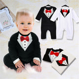 0-36months Cute Baby Boys Rompers Long Sleeve Bow Tie Baby Boys Jumpsuit Black White Gentleman Formal Newborn Clothes Playsuit