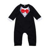 0-36months Cute Baby Boys Rompers Long Sleeve Bow Tie Baby Boys Jumpsuit Black White Gentleman Formal Newborn Clothes Playsuit
