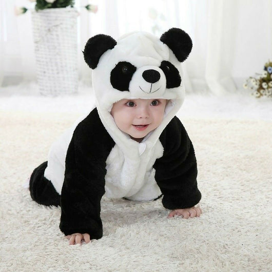 2019 Panda Costume Baby Girl Clothes Black White Cute Hooded Climbing Pajamas Romper Baby Boy Clothing Set