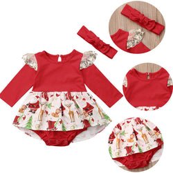 Newborn Baby Girl Christmas  Bodysuit Babies Xmas Jumpsuit Headband Outfits Clothes Sets