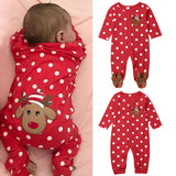 Pudcoco Autumn Christmas Newborn Baby Girl Boys Clothes Deer Printed Long Sleeve One-Piece Xmas Romper Jumpsuit Outfits