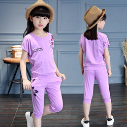 Girls' Summer Clothes 2019 New Kids' Suits Summer Sports Short Sleeves Girls Set