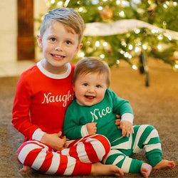 2018 Children's Christmas boys and girls long-sleeved striped two-piece home suits children's suit printing kids' clothing sets