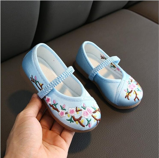 Chinese Embroidered Girls Cotton Flat Shoes Comfort Children Canvas Mary Jane Ballet Flats Kids' Embroidery Dance Shoes
