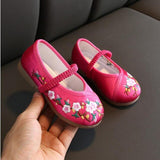 Chinese Embroidered Girls Cotton Flat Shoes Comfort Children Canvas Mary Jane Ballet Flats Kids' Embroidery Dance Shoes
