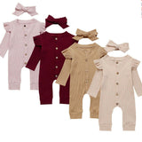 Newborn Infant Baby Girl Boy 2Pcs Autumn Clothes Set Knitted Romper Jumpsuit Outfits Ruffles Long Sleeve Autumn 4 Color 0-24M