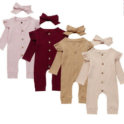 Newborn Infant Baby Girl Boy 2Pcs Autumn Clothes Set Knitted Romper Jumpsuit Outfits Ruffles Long Sleeve Autumn 4 Color 0-24M