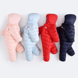 LOOZYKIT Baby Winter Thicken Jumpsuit Newborn Hooded Warm Rompers Infant Thermal Outerwear Clothes Boys Girls Solid Tracksuits