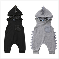 Cute Newborn Infant Baby Boy Girl Dinosaur Hooded Rompers Jumpsuit Cotton Summer Baby Clothes Black Gray 3M 6M 12M 18M 24M