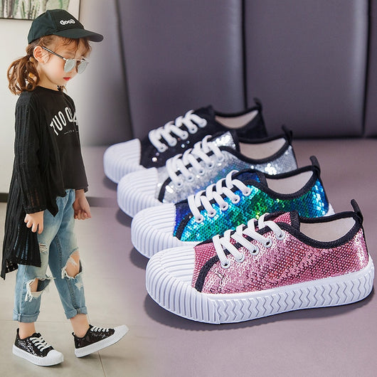A164  Children's Canvas  Girls'Sequined Soft-soled Cloth Shoes, New Kids' Biscuit ,  Leisure Shoes