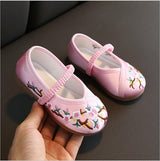 Embroidered Little Girls Comfort Cotton Ballet Flats Kids' Soft Canvas Shoes Children Teenagers School Dance Shoes