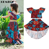 Floral INS Set One-shouldered Lotus Leaf Top Dress 2 Piece Set Fashion Girls Clothes Set Kids' Suits Children's Clothes