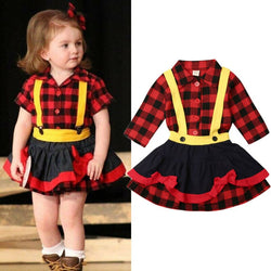 Toddler Kids Baby Girl Clothes Christmas Clothing Plaid T-shirt And Tutu Dress Skirt Outfits Kids' Sets