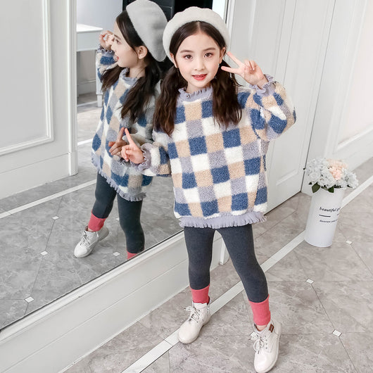 Girls 2019 New Style Online Celebrity Fall And Winter Clothes Big Kid Fashionable Childrenswear Kids' Sweater Western Style Plai