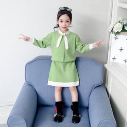 Girls'Suit 2019 Autumn New Kids' Sweater Cardigan Jacket Baby Knitted Half-length Skirt Two Pieces Sets Sweet Girl Clothes Set