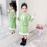 Girls'Suit 2019 Autumn New Kids' Sweater Cardigan Jacket Baby Knitted Half-length Skirt Two Pieces Sets Sweet Girl Clothes Set