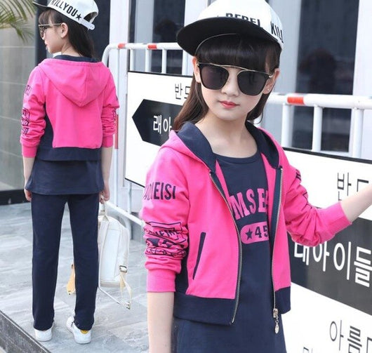 Girls'Spring Dress New Kids' Clothes 10 Girls'Three Suits 12-year-old Kids' Sports 3 Suits Top + Trousers + T-shirt