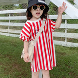 Summer Casual Fashion Baby Kids Girl Striped Print Short Sleeve Shirt Dress Kids' Clothes