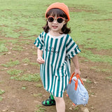 Summer Casual Fashion Baby Kids Girl Striped Print Short Sleeve Shirt Dress Kids' Clothes