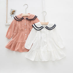 New Autumn 1-7T Baby Girl Dress Casual Fashion Lovely Toddler Girl Clothes Solid Color Long Sleeve Shirt Dress Kids' Clothing #m