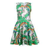 Cartoon Rainbow Pony Girl Dress A-line Dress Princess Party Dress More color Baby Girls Clothes sleeveless Kids' Clothes 4Y-8Y