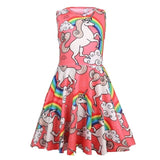 Cartoon Rainbow Pony Girl Dress A-line Dress Princess Party Dress More color Baby Girls Clothes sleeveless Kids' Clothes 4Y-8Y
