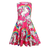 Cartoon Rainbow Pony Girl Dress A-line Dress Princess Party Dress More color Baby Girls Clothes sleeveless Kids' Clothes 4Y-8Y
