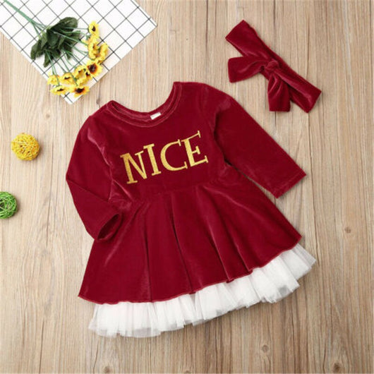 Kids' Clothing Baby Girl Christmas Xmas Clothes Velvet Princess Tutu Party Red Dress With Letters And Red Bow Headbands